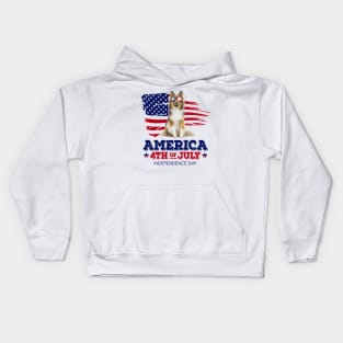 Sheltie Flag USA - America 4th Of July Independence Day Kids Hoodie